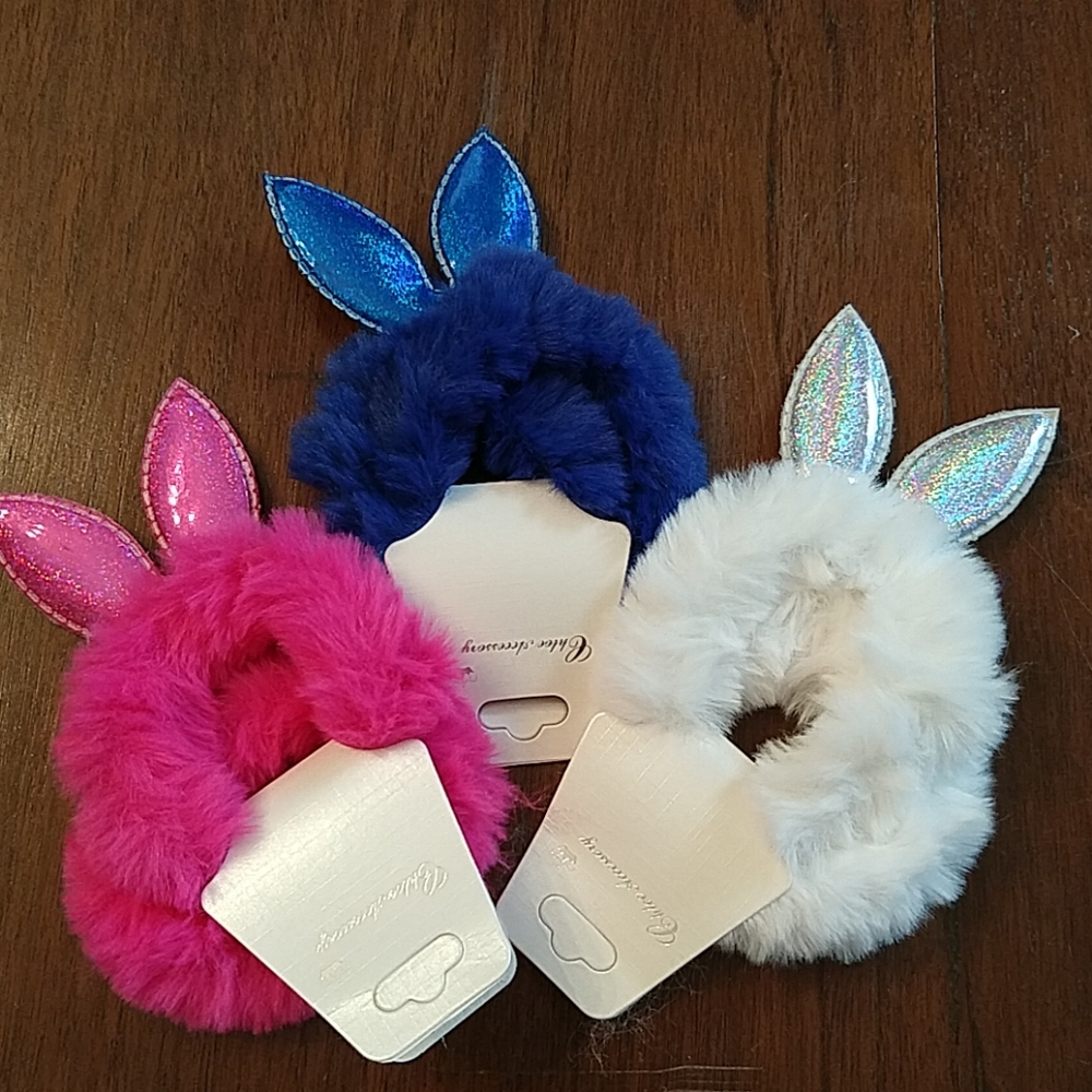 Fluffy Bunny Ear Hair Ties NWT